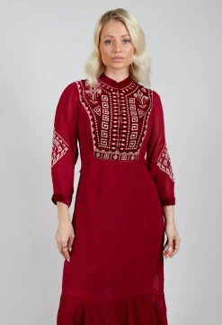 Stitch Detail Dress in Rouge