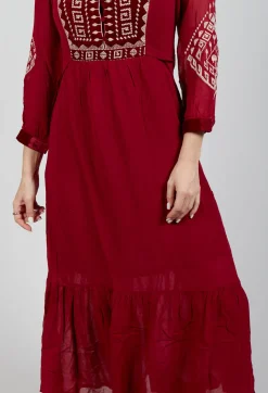 Stitch Detail Dress in Rouge