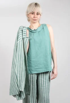 Stitch Detail Linen Vest Top in Teal