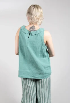 Stitch Detail Linen Vest Top in Teal