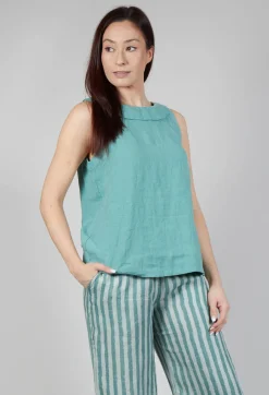Stitch Detail Linen Vest Top in Teal