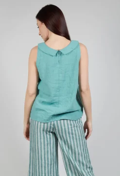 Stitch Detail Linen Vest Top in Teal