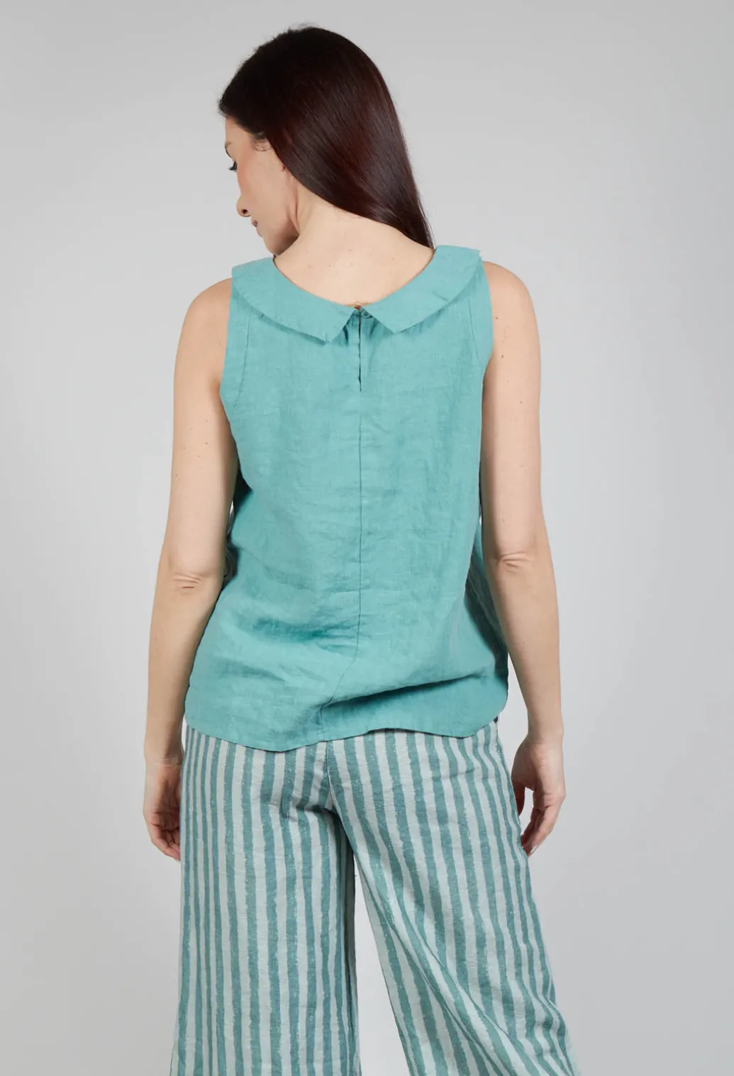 Stitch Detail Linen Vest Top in Teal