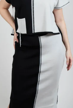 Stitch Pencil Skirt in Black and Silver