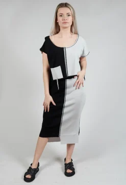 Stitch Pencil Skirt in Black and Silver