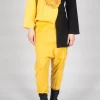 Stitched Cotton Trouers in Yellow and Black