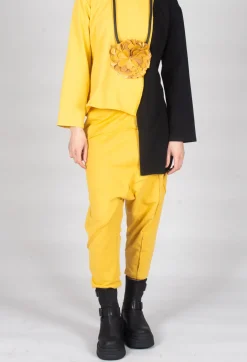 Stitched Cotton Trouers in Yellow and Black