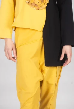 Stitched Cotton Trouers in Yellow and Black