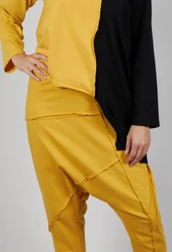 Stitched Cotton Trouers in Yellow and Black