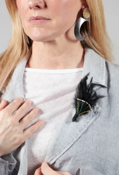 Stitched Feather Pin in Original Black