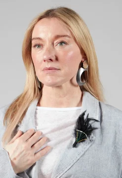 Stitched Feather Pin in Original Black