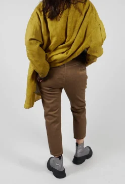 Straight Leg Cotton Trousers in Light Brown