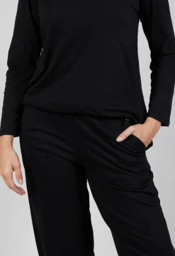 Straight Leg Cotton Trousers in Black