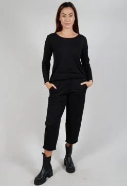 Straight Leg Cotton Trousers in Black