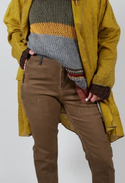 Straight Leg Cotton Trousers in Light Brown