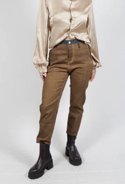 Straight Leg Cotton Trousers in Light Brown
