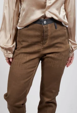 Straight Leg Cotton Trousers in Light Brown