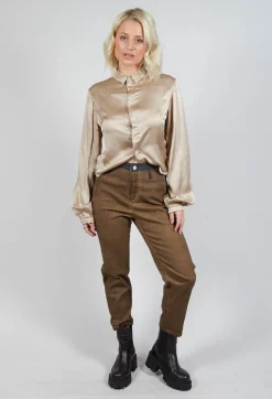 Straight Leg Cotton Trousers in Light Brown