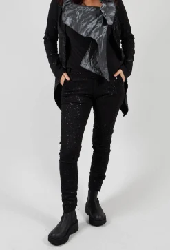Straight Leg Stretch Denim Trousers in Black with Latex Detail Finish