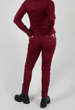 Straight Leg Stretch Denim Trousers in Merlot