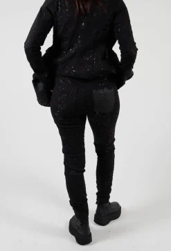 Straight Leg Stretch Denim Trousers in Black with Latex Detail Finish