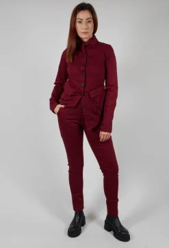 Straight Leg Stretch Denim Trousers in Merlot