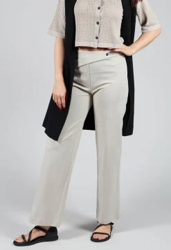 Straight Leg Trousers with Cut Out in Mastic