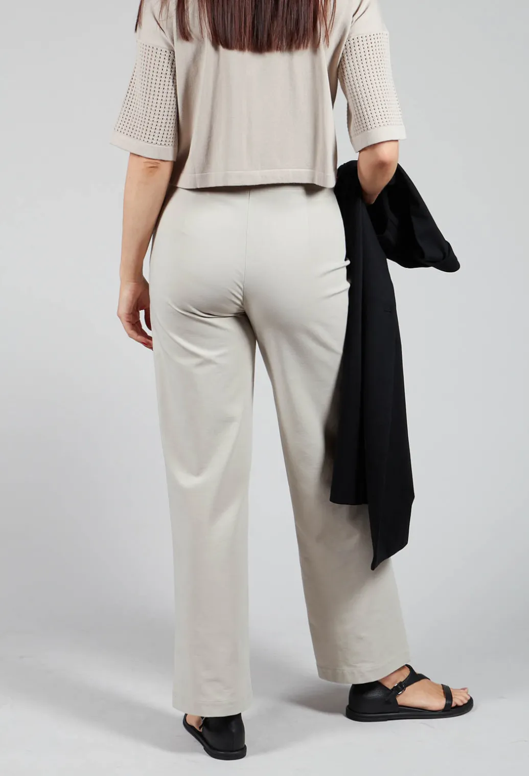 Straight Leg Trousers with Cut Out in Mastic