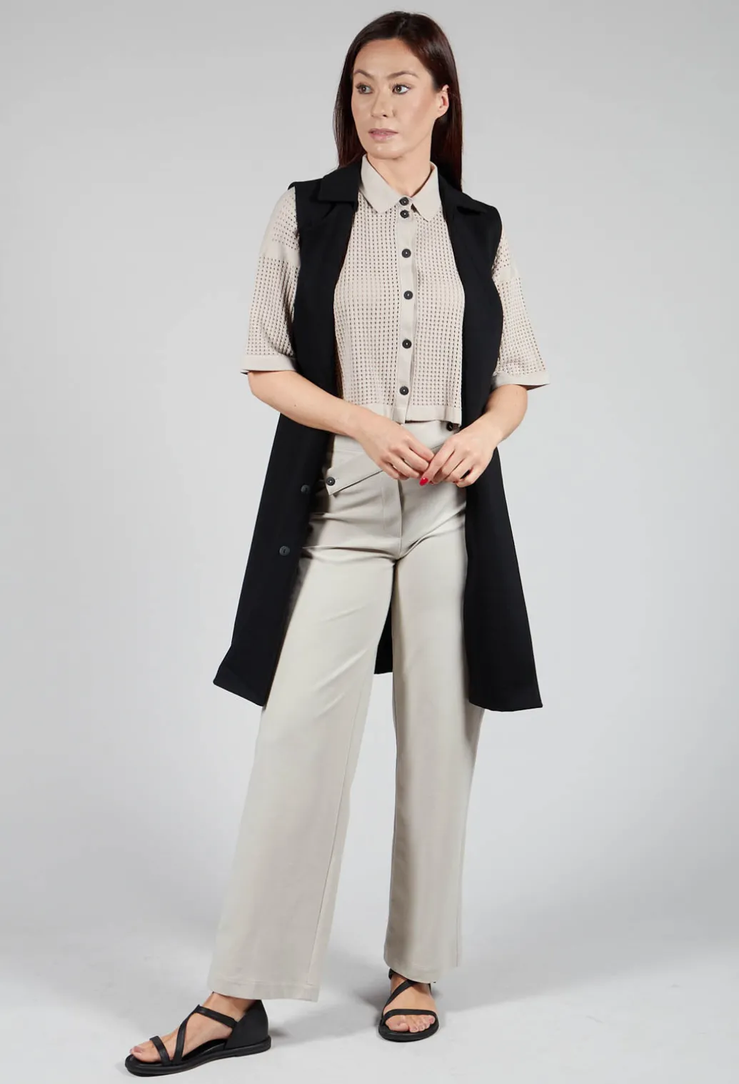 Straight Leg Trousers with Cut Out in Mastic