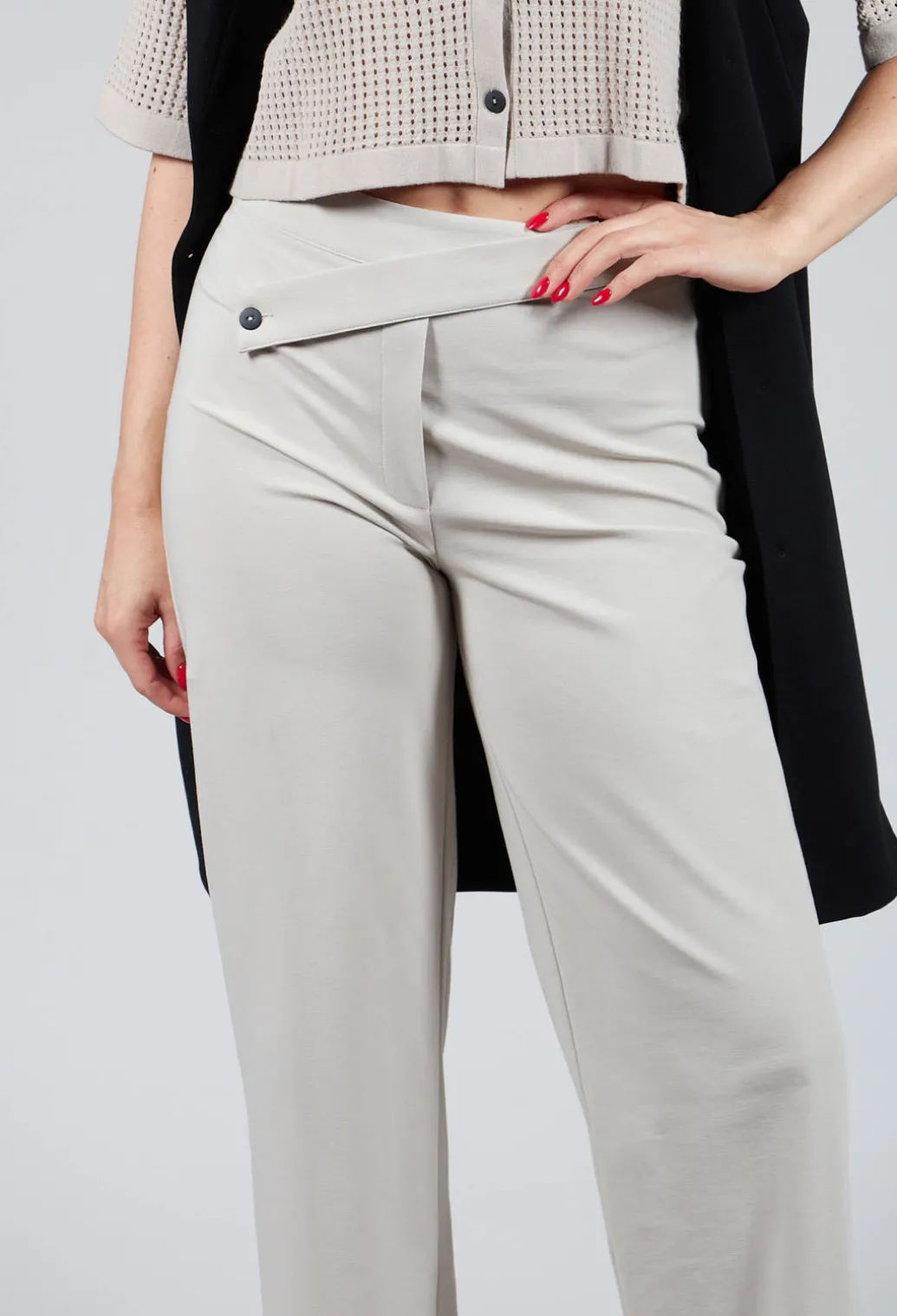 Straight Leg Trousers with Cut Out in Mastic