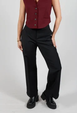 Straight Leg Trousers with Feature Hems in Nero