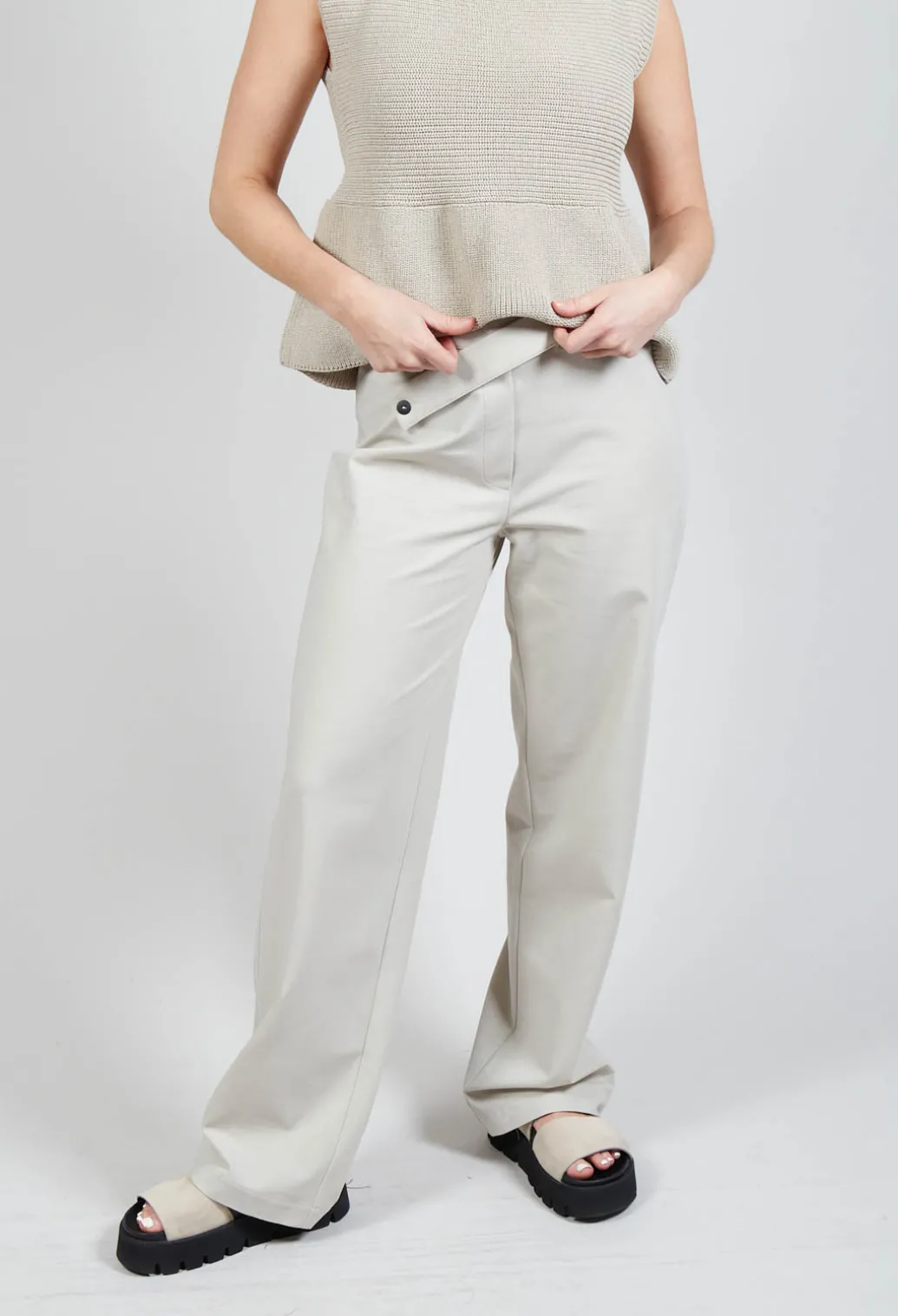 Straight Leg Trousers with Cut Out in Mastic
