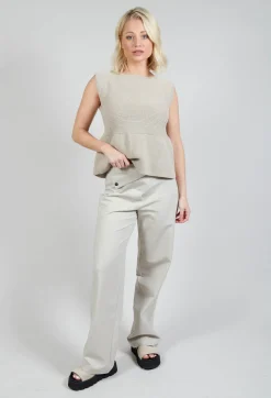 Straight Leg Trousers with Cut Out in Mastic