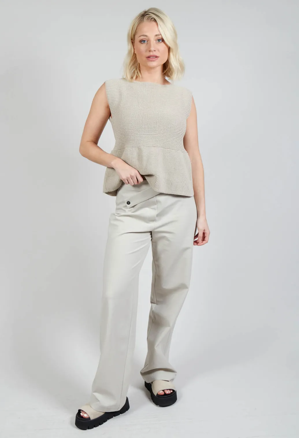 Straight Leg Trousers with Cut Out in Mastic
