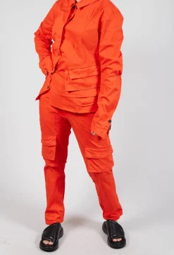 Straight-Leg Trousers with Cargo Pockets in Mandarine