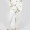 Straight-Leg Trousers with Button-Flap Back Pockets in Greige