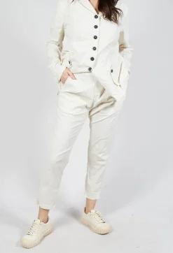 Straight-Leg Trousers with Button-Flap Back Pockets in Greige