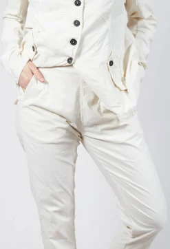 Straight-Leg Trousers with Button-Flap Back Pockets in Greige