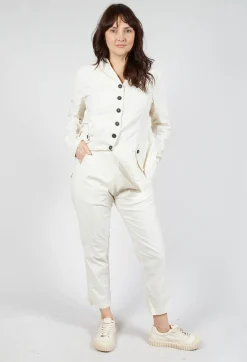 Straight-Leg Trousers with Button-Flap Back Pockets in Greige