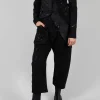 Stretch Denim Balloon Trousers in Black with Latex Finish