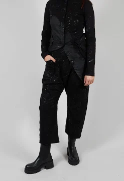 Stretch Denim Balloon Trousers in Black with Latex Finish