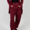 Stretch Denim Balloon Trousers in Merlot