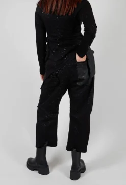 Stretch Denim Balloon Trousers in Black with Latex Finish