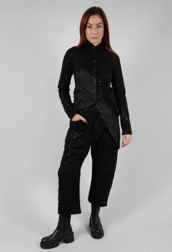 Stretch Denim Balloon Trousers in Black with Latex Finish