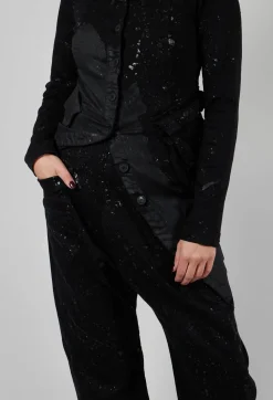 Stretch Denim Balloon Trousers in Black with Latex Finish