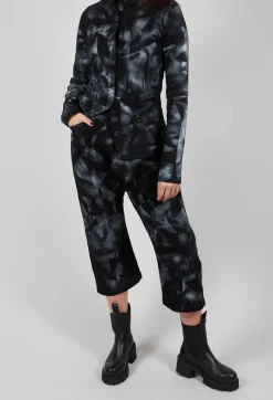 Stretch Denim Balloon Trousers in Black with Silver Finish