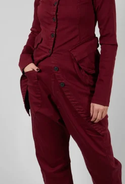 Stretch Denim Balloon Trousers in Merlot
