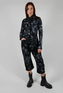 Stretch Denim Balloon Trousers in Black with Silver Finish