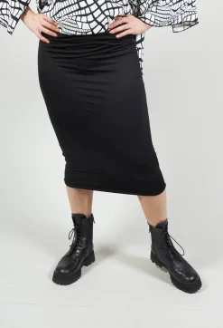 Stretch Midi Skirt in Black
