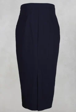 Stretch Polka Dot Skirt with Pocket in Blue